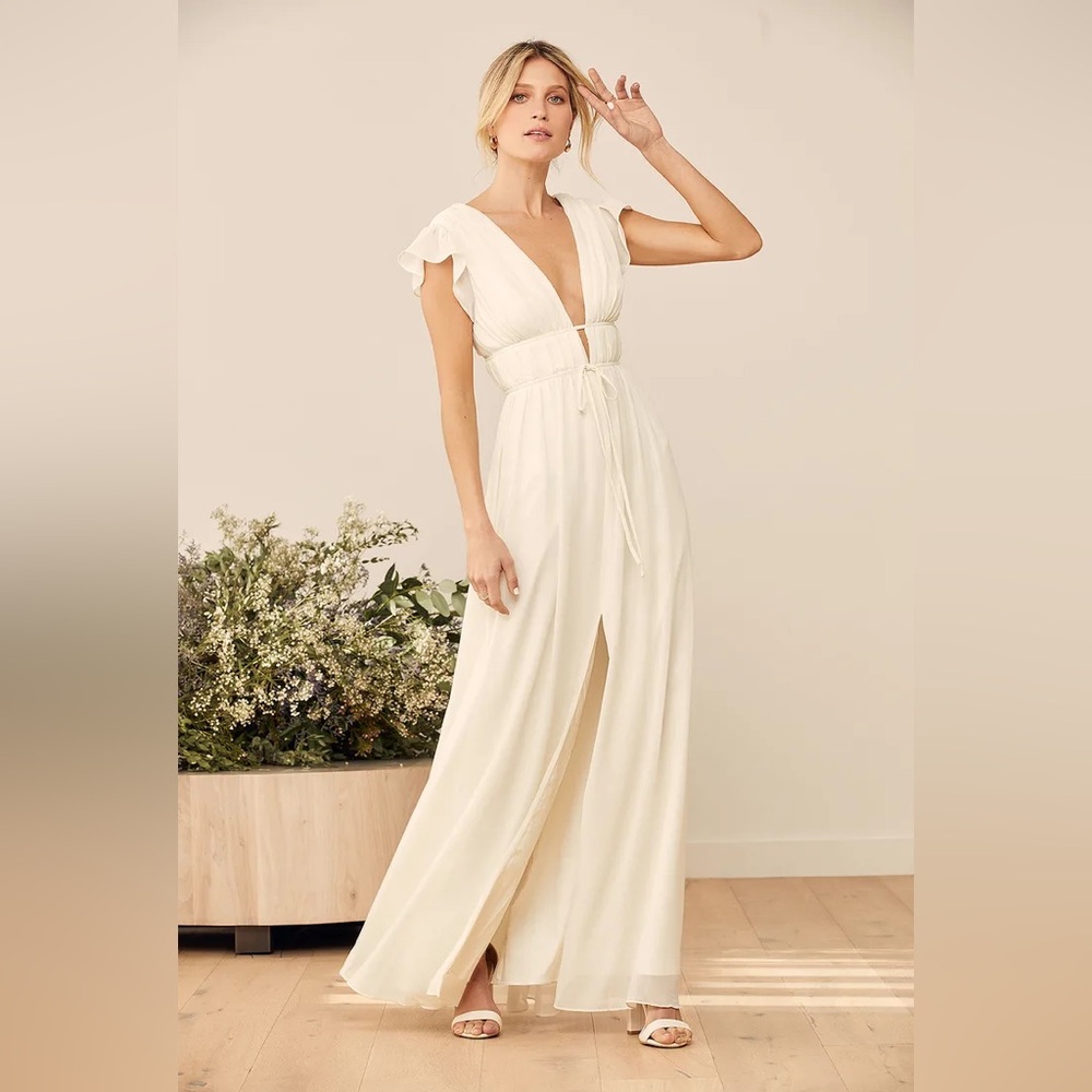 Cream v neck maxi dress